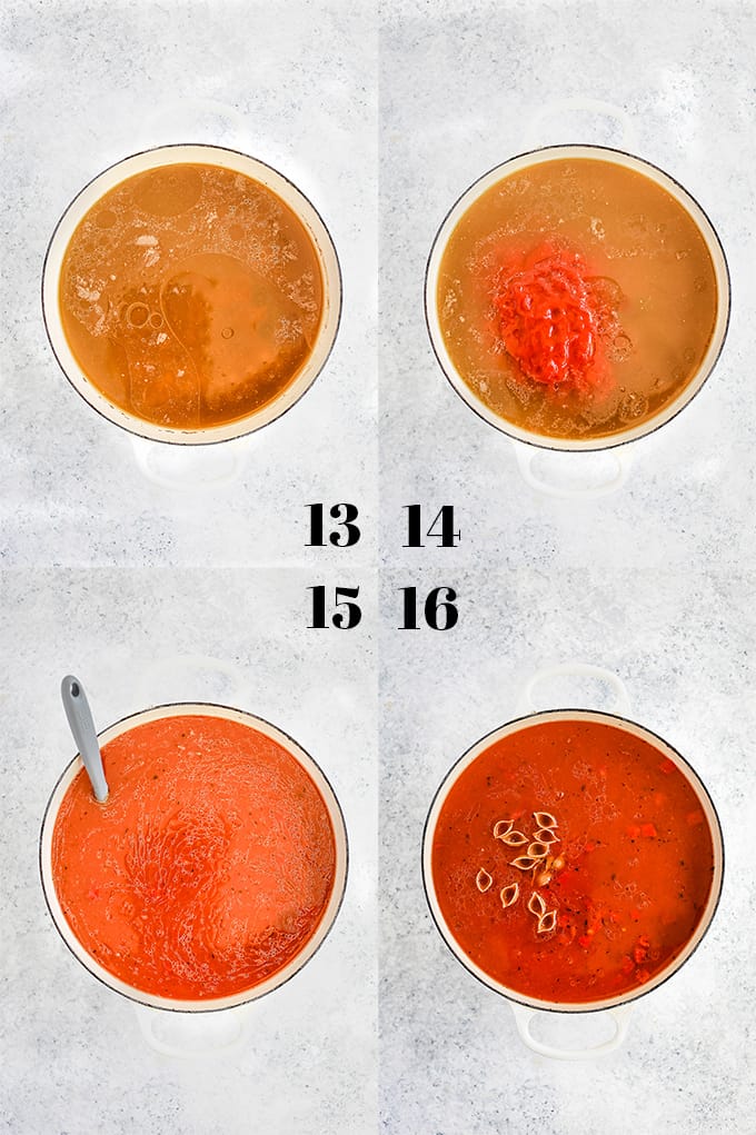 How to create Chickpea and Pasta Soup, steps 13-16.