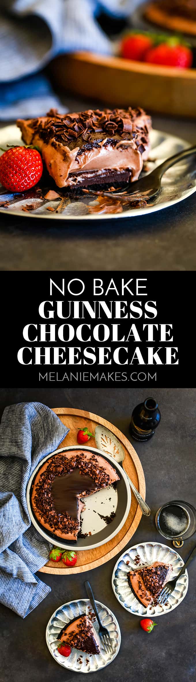 Chocolate and beer lovers will no doubt love this No Bake Guinness Chocolate Cheesecake and the fact that it takes just 15 minutes to prepare. #nobake #cheesecake #chocolate #desserts #easyrecipe #guinness #beer