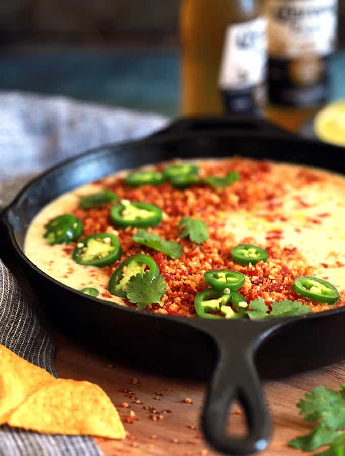 Sweet Corn Queso with Pepperoni Crumbs | Melanie Makes