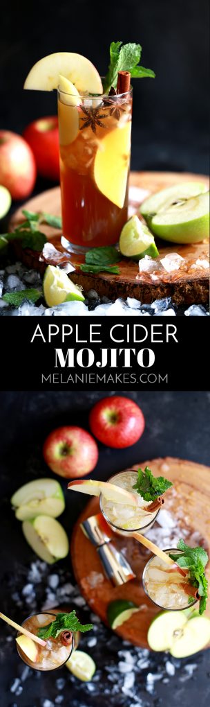 There is absolutely no reason why this Apple Cider Mojito should work. None. Mint and apple cider? I mean, what rational mind thinks that they're a perfect marriage? Me neither. But rest assured, they absolutely do. It's like a caramel apple in cocktail form. And I'm betting the reason it works so well is my Brown Sugar Simple Syrup. #applecider #apple #cocktail #mojito #happyhour #lime #cinnamon #mint