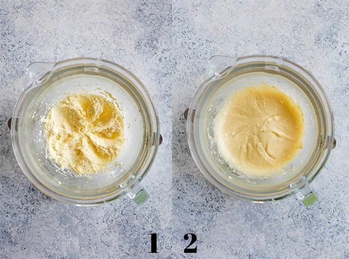 Step by step photos of how to make the cream cheese filling for a Apple Cream Cheese Bundt Cake.