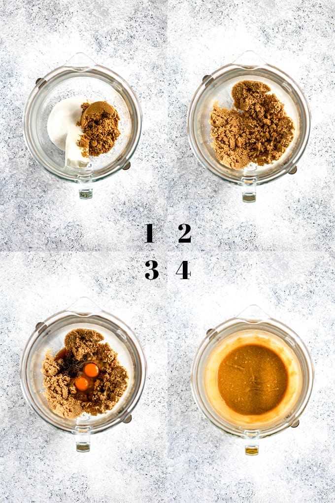 How to prepare Salted Chocolate Chunk Cookies, steps 1-4.