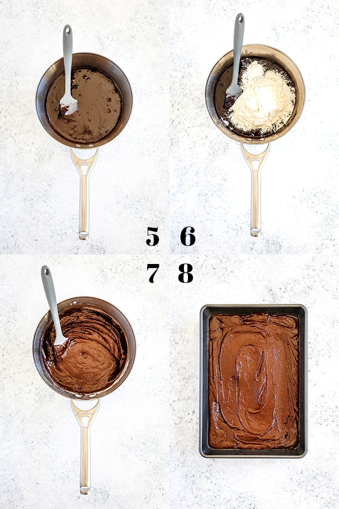 This decadent Samoa Brownies recipe has it all! Fudgy brownie, two layers of Samoa Girl Scout cookies, dulce de leche, coconut and chocolate ganache. #brownies #chocolate #cookies #caramel #coconut #desserts How to prepare Samoa Brownies, steps 5-8.