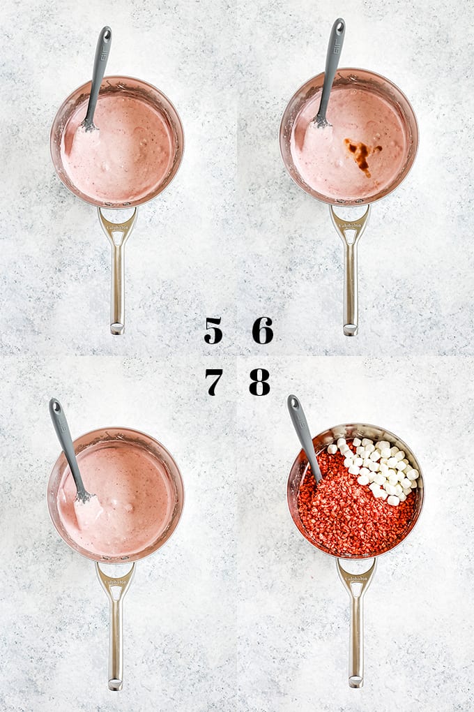 How to prepare Strawberry Rice Krispie Treats, steps 5-8.
