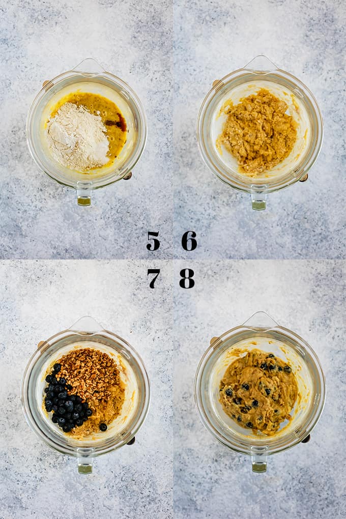 How to make Blueberry Walnut Banana Bread, steps 5-8.