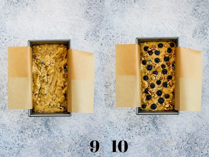 How to make Blueberry Walnut Banana Bread, steps 9-10.